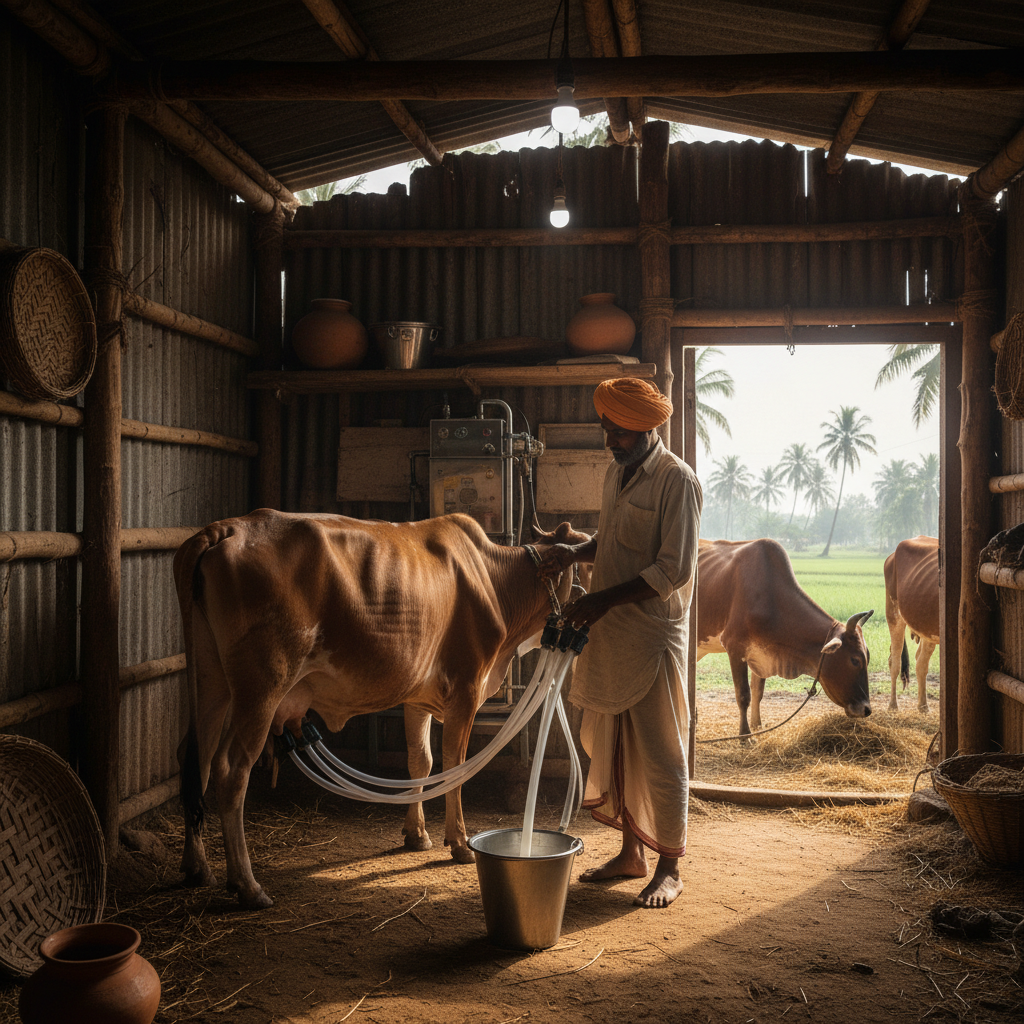 Cow Milking Machine (Single Bucket) - In Use
