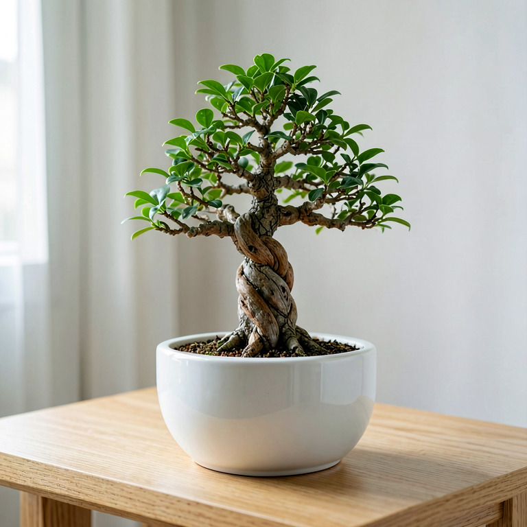 Ficus Bonsai in Ceramic Tabletop Planter