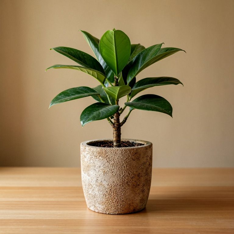 Rubber Plant in Textured Desk Pot