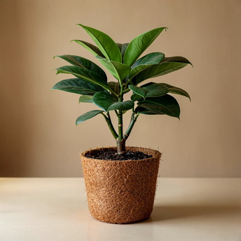 Rubber Plant in Coir Basket Planter
