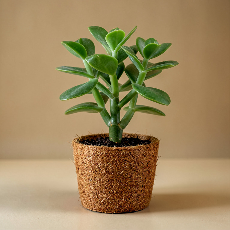 Jade Plant in Coir Basket Planter