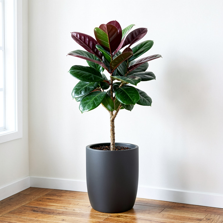 Rubber Plant in Matte Floor Planter