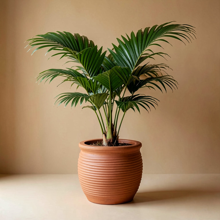 Areca Palm in Ribbed Clay Planter