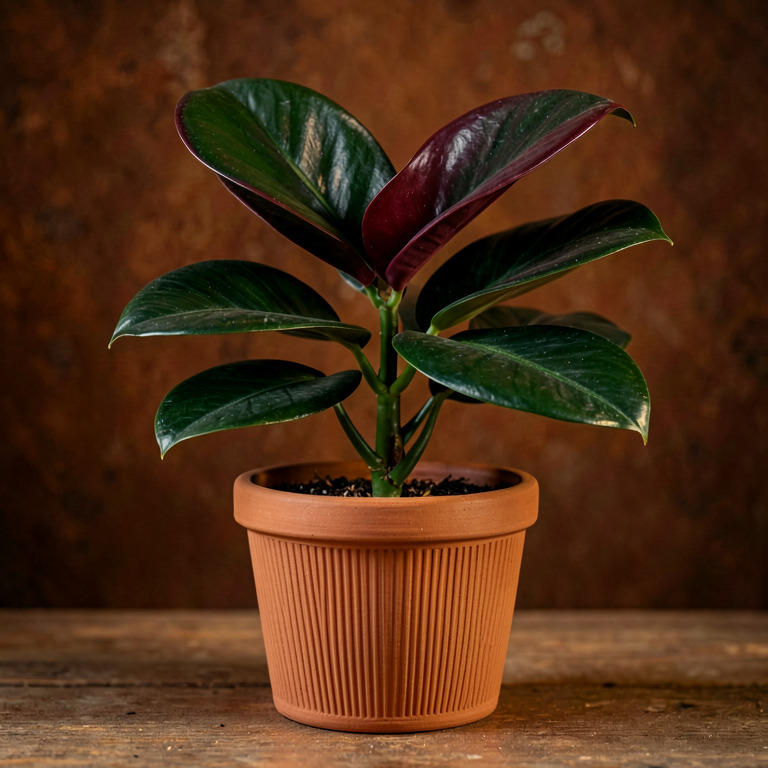 Rubber Plant in Ribbed Clay Planter