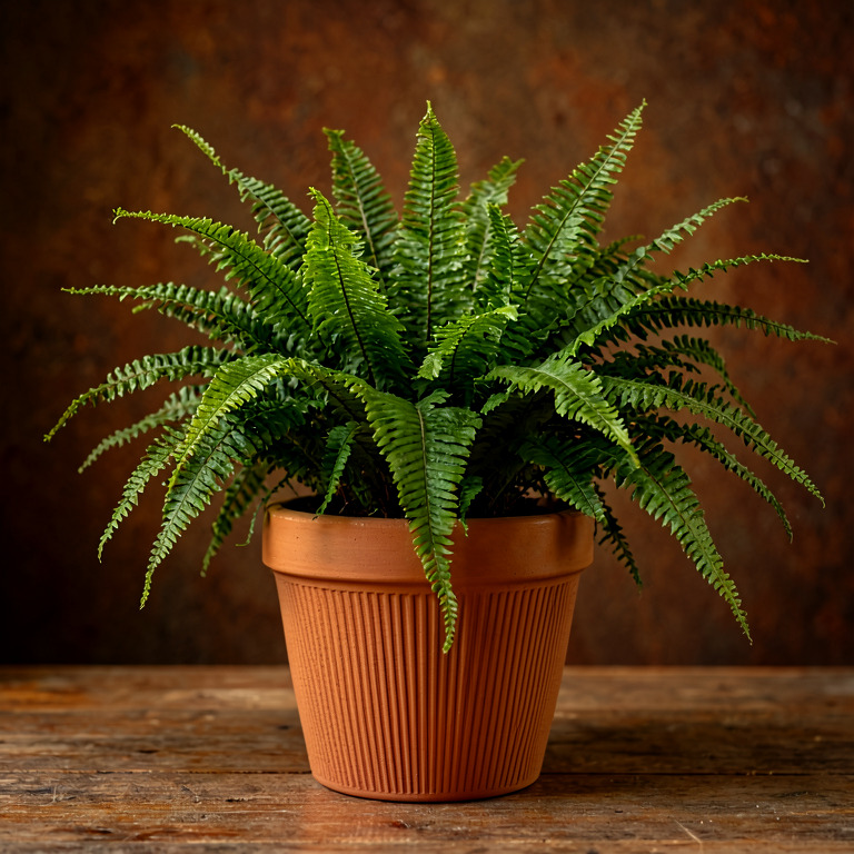 Boston Fern in Ribbed Clay Planter