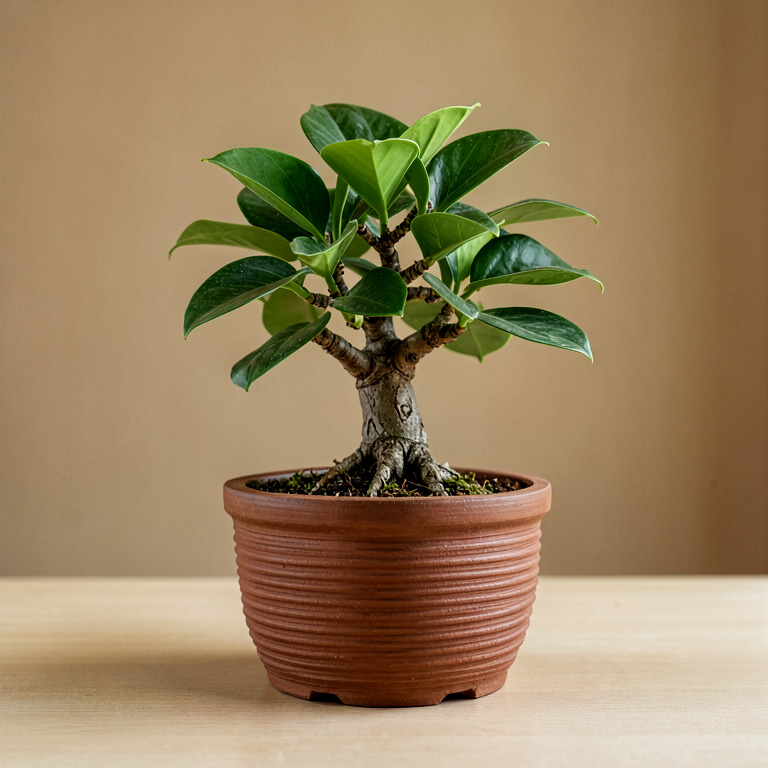 Ficus Bonsai in Ribbed Clay Planter