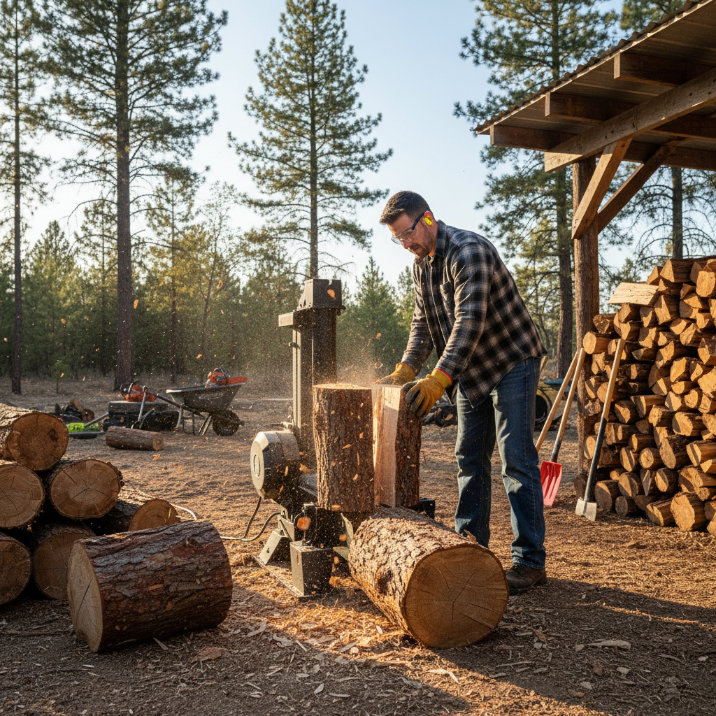 Electric Log Splitter (5-Ton) - In Use