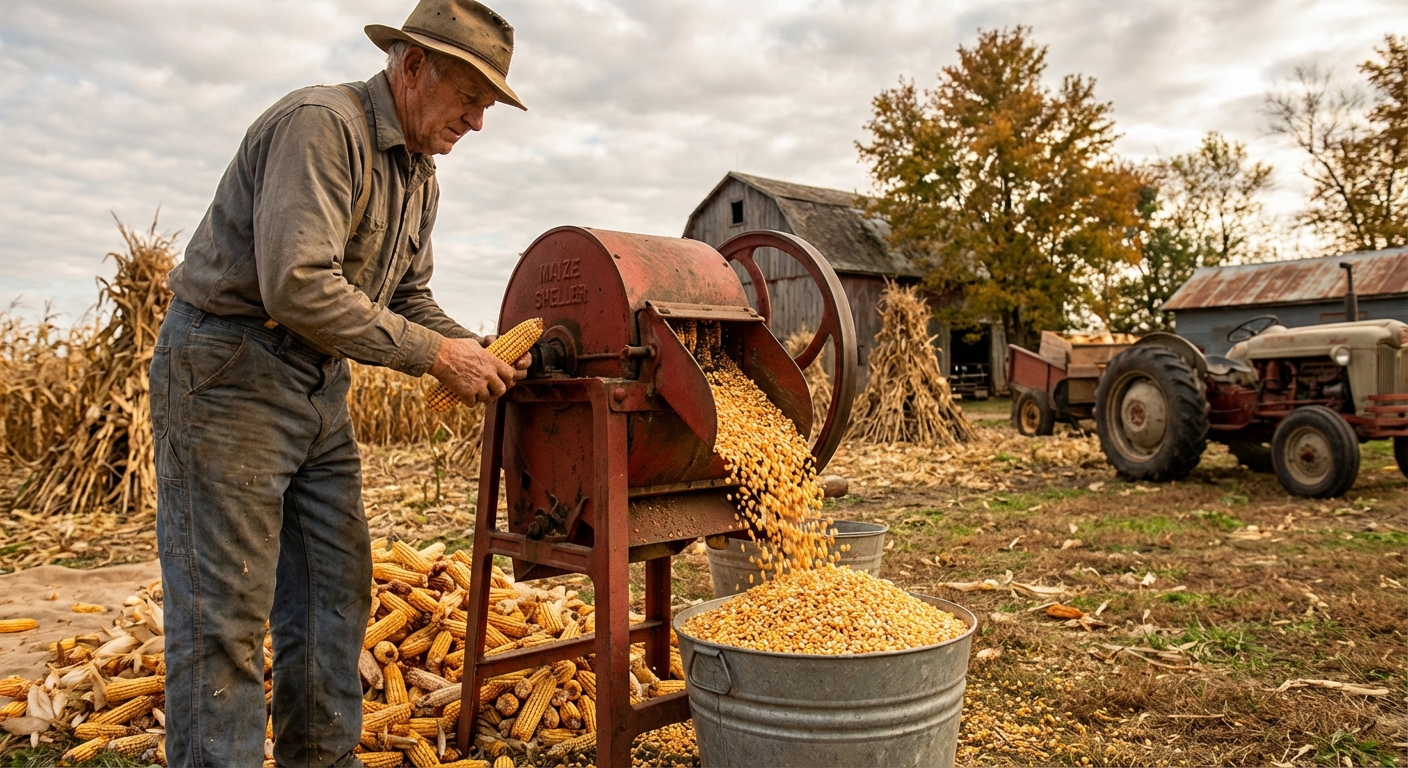 Maize Sheller (Manual + Motor) - In Use