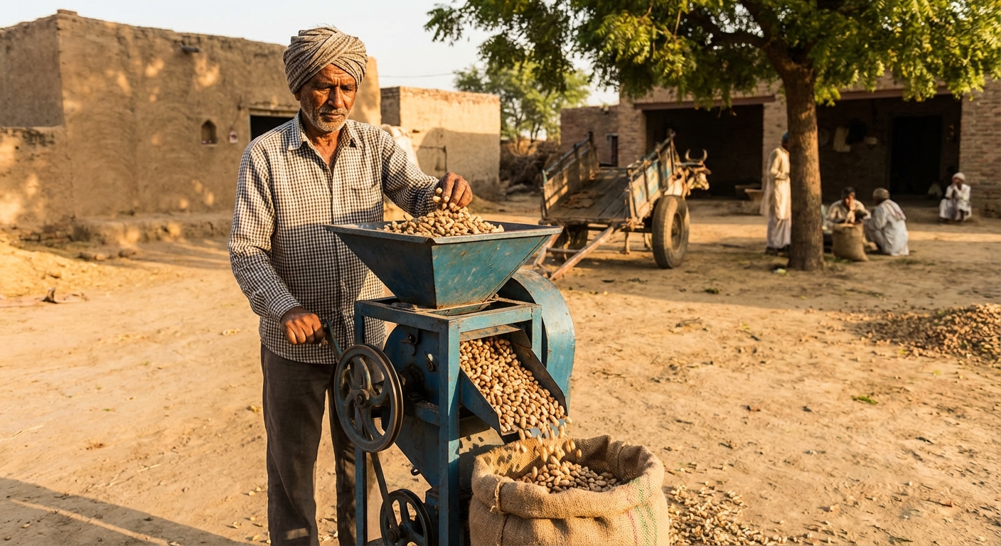 Groundnut Decorticator - In Use