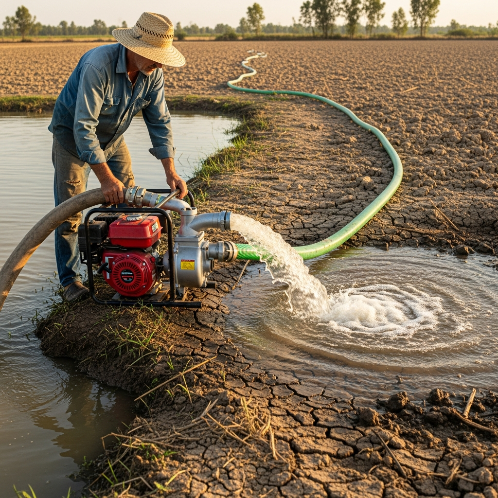 Portable Petrol Water Pump (2") - In Use