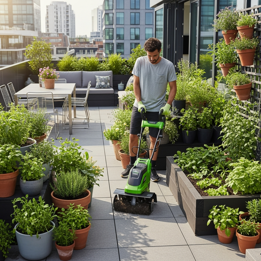 Battery Tiller (48V Cordless) - In Use