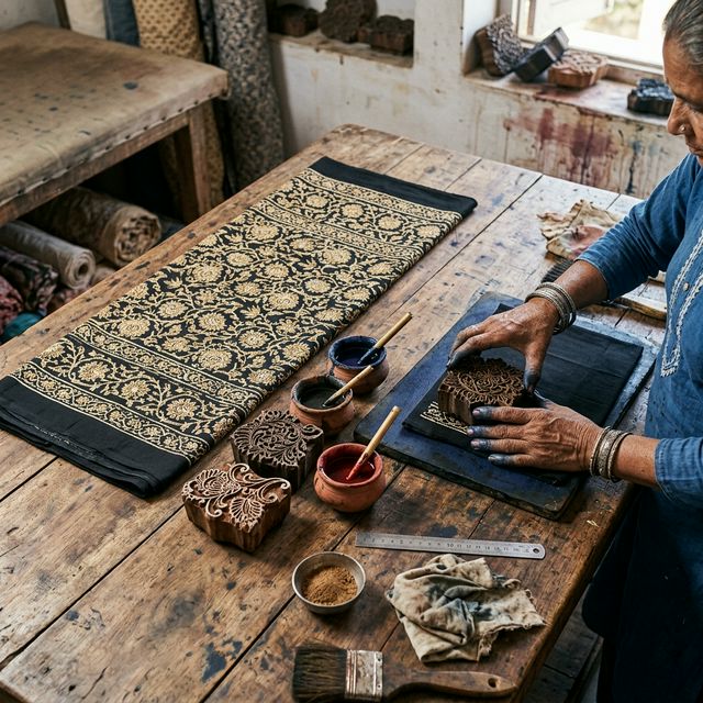 Cotton Dress Material — Block Print Black thumbnail 3