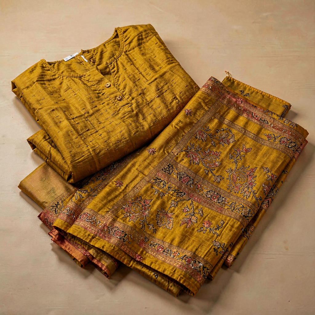 Cotton Slub Dress Material - Mustard