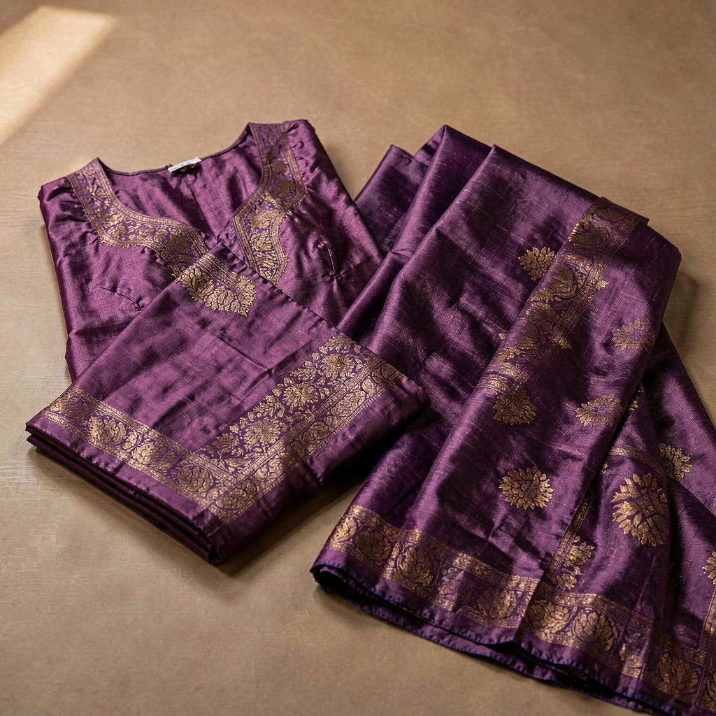 Maheshwari Border Dress Material - Purple