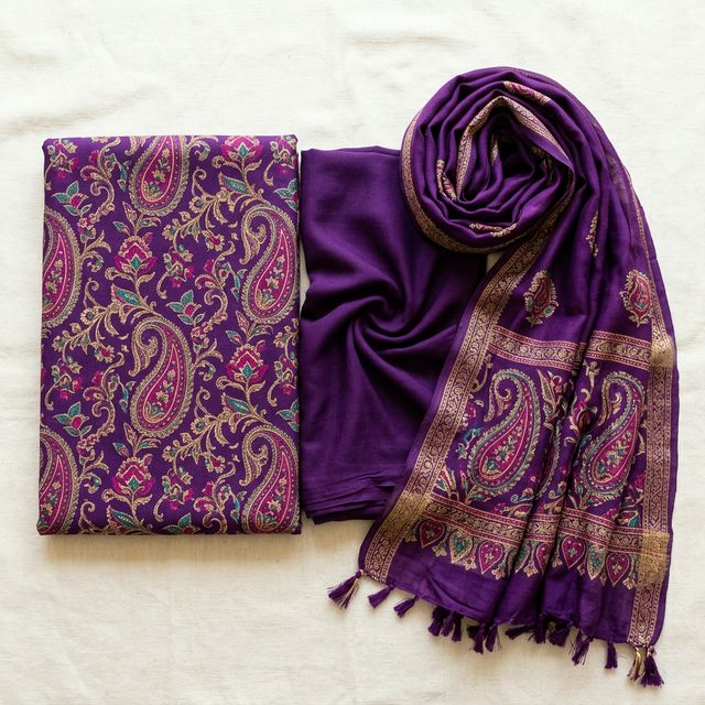 Rayon Printed Dress Material — Purple Paisley