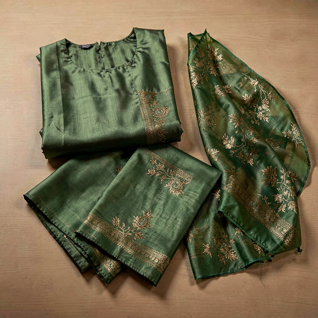 Rayon Printed Dress Material - Sage