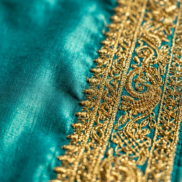 Silk-Cotton Dress Material — Embroidered Teal thumbnail 2