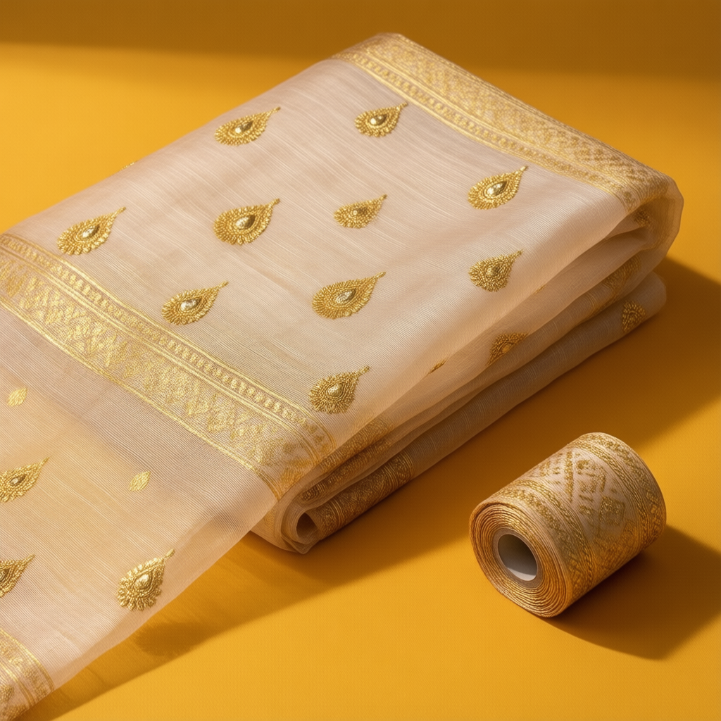 Chanderi Fabric - Gold Buti