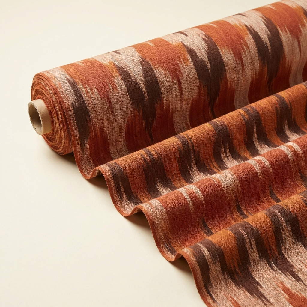 Ikat Cotton Fabric — Orange & Brown