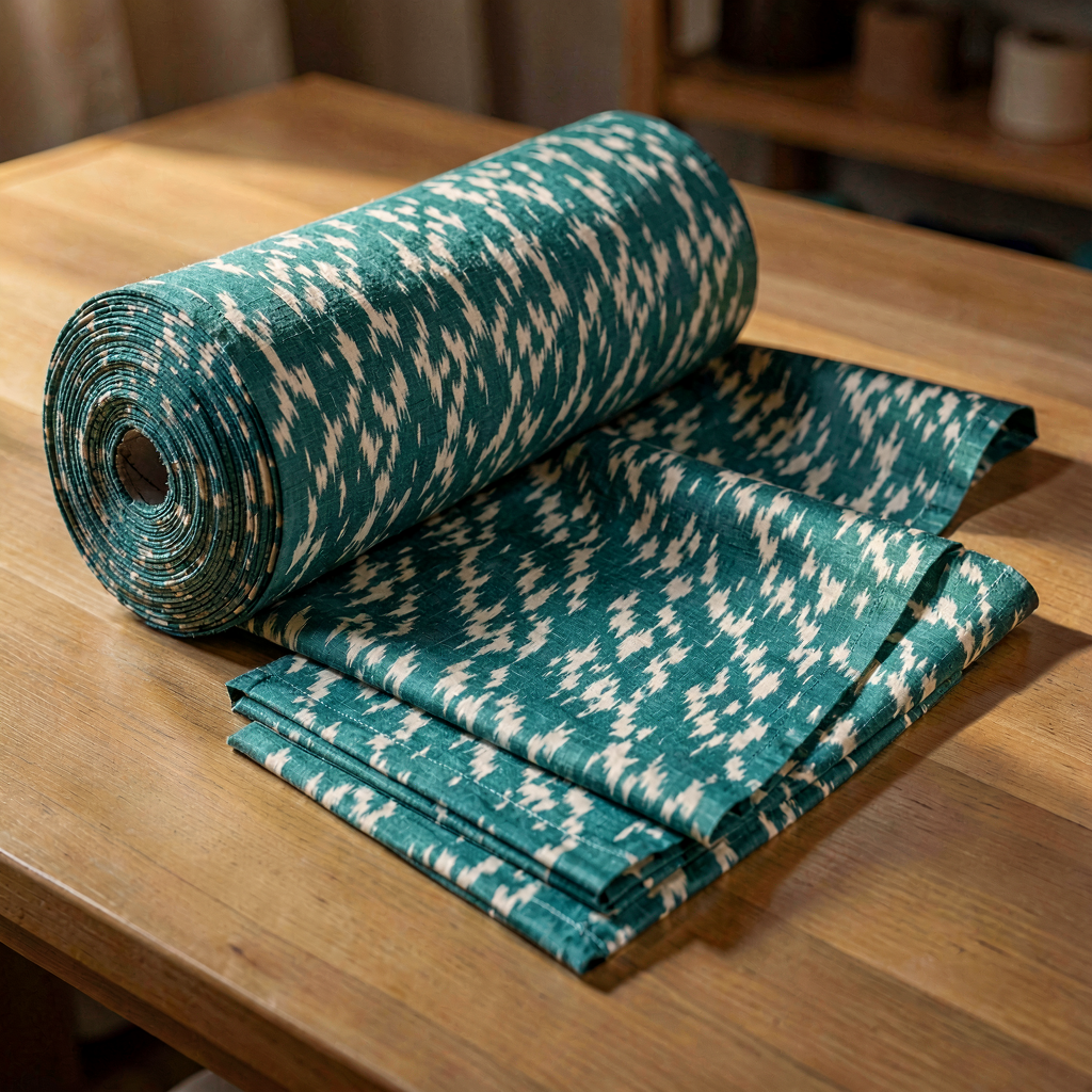 Ikat Cotton Fabric - Teal White