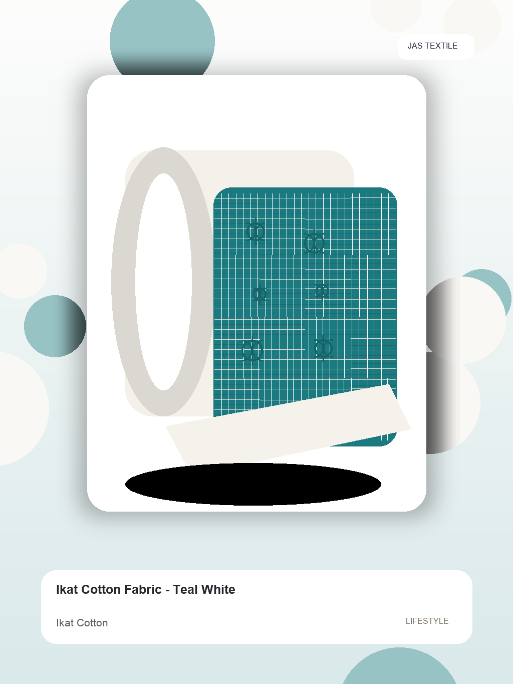 Ikat Cotton Fabric - Teal White thumbnail 3