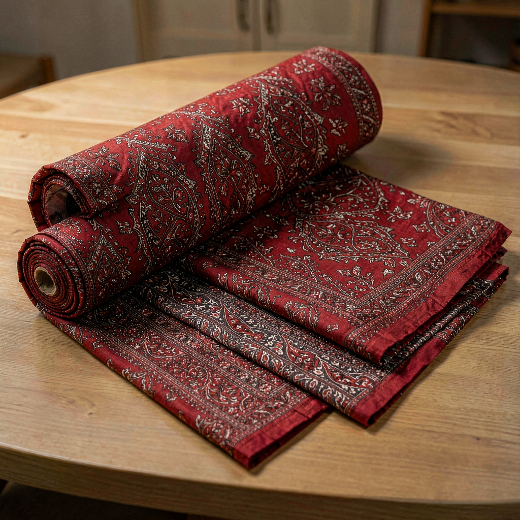Kalamkari Cotton Fabric - Earth Red