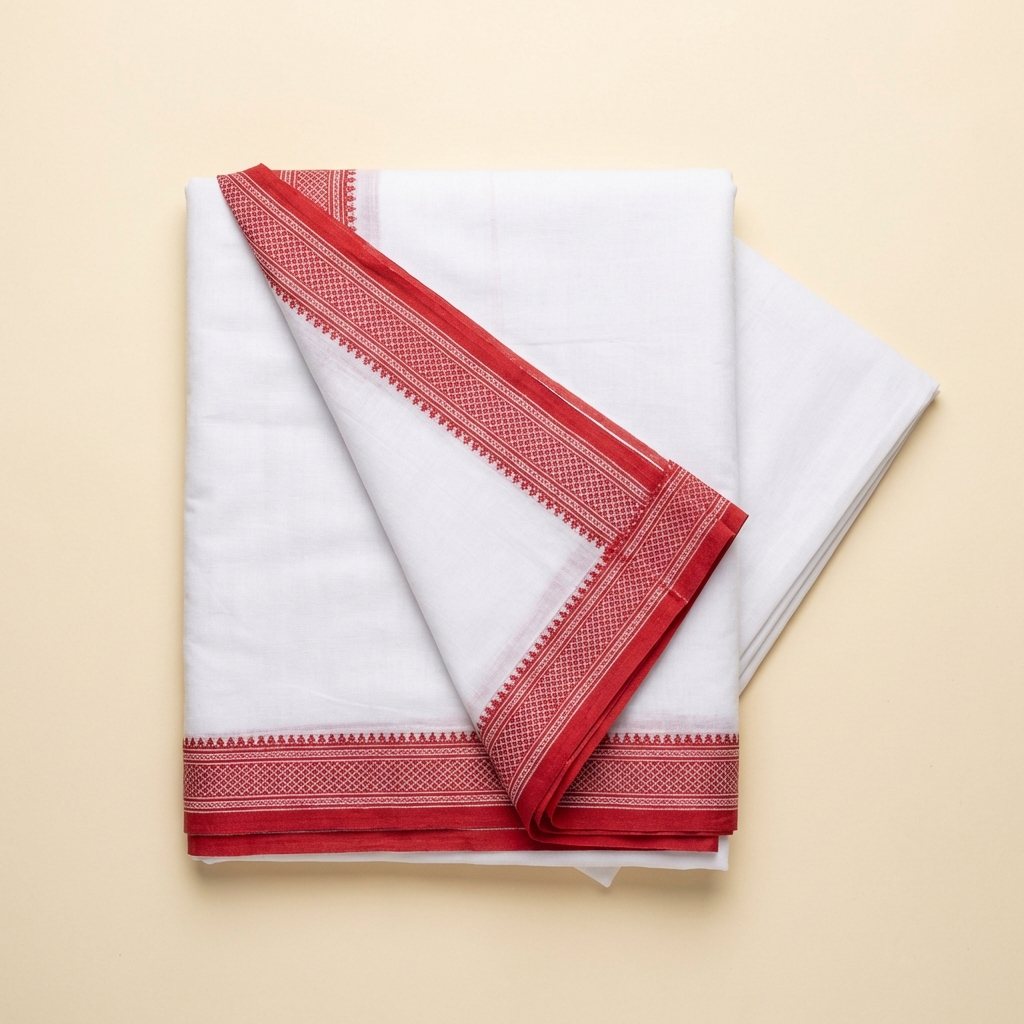 Men's Cotton Dhoti — White with Red Border