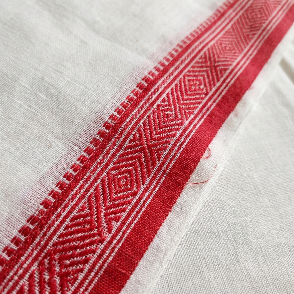 Men's Cotton Dhoti — White with Red Border thumbnail 2