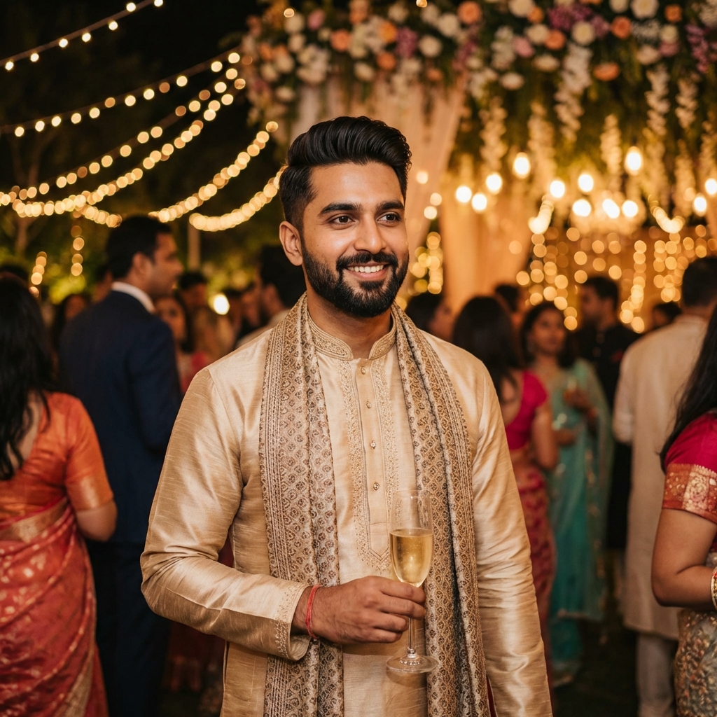 Men's Silk Kurta — Champagne Gold thumbnail 3