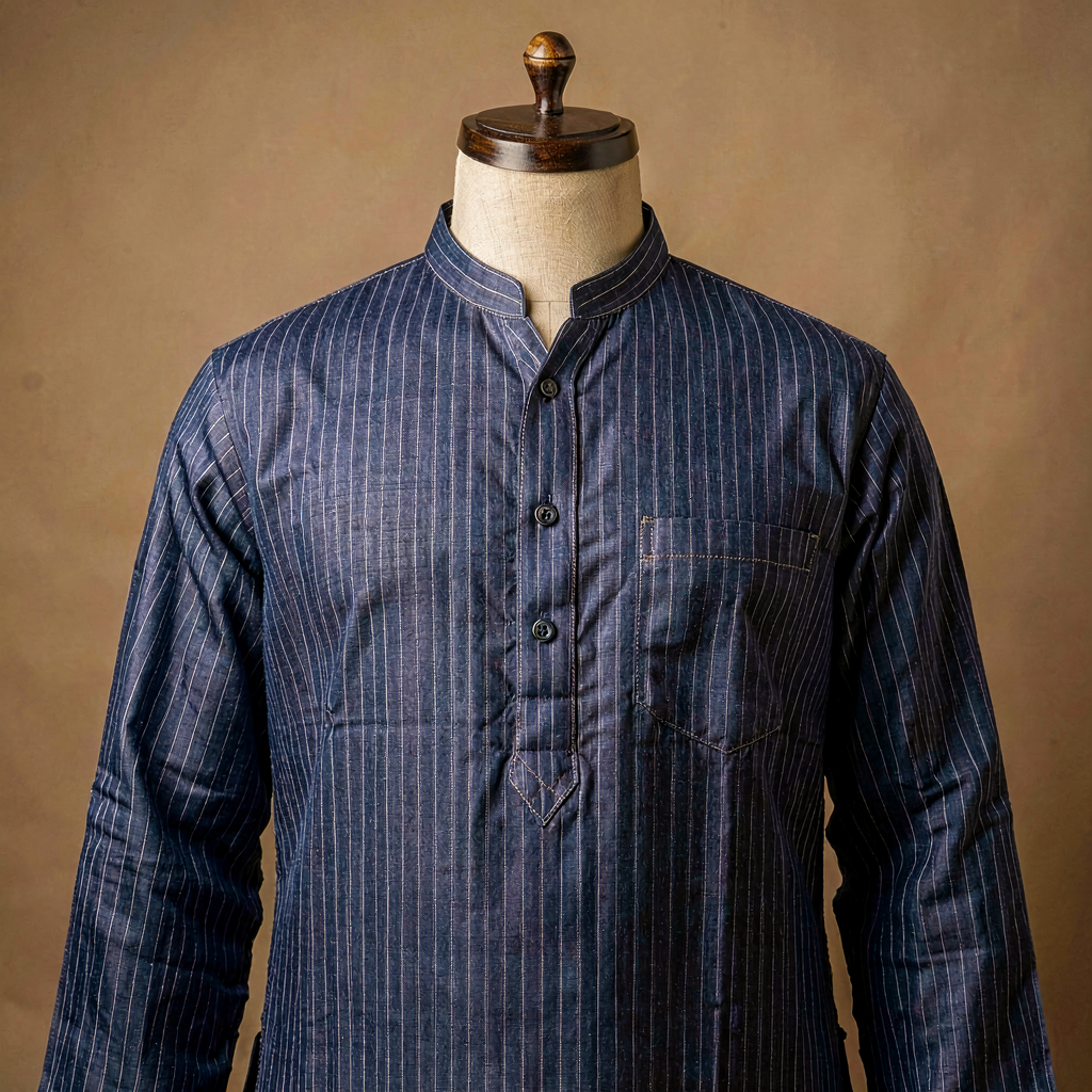 Men's Cotton Kurta - Indigo Stripe