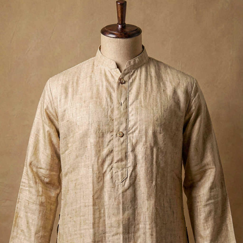 Men's Linen Kurta - Sand Beige