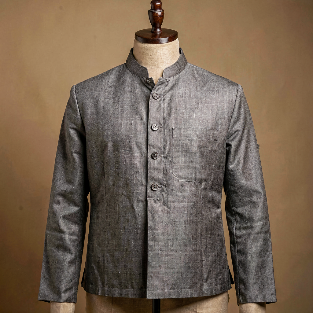 Men's Nehru Jacket - Khadi Grey
