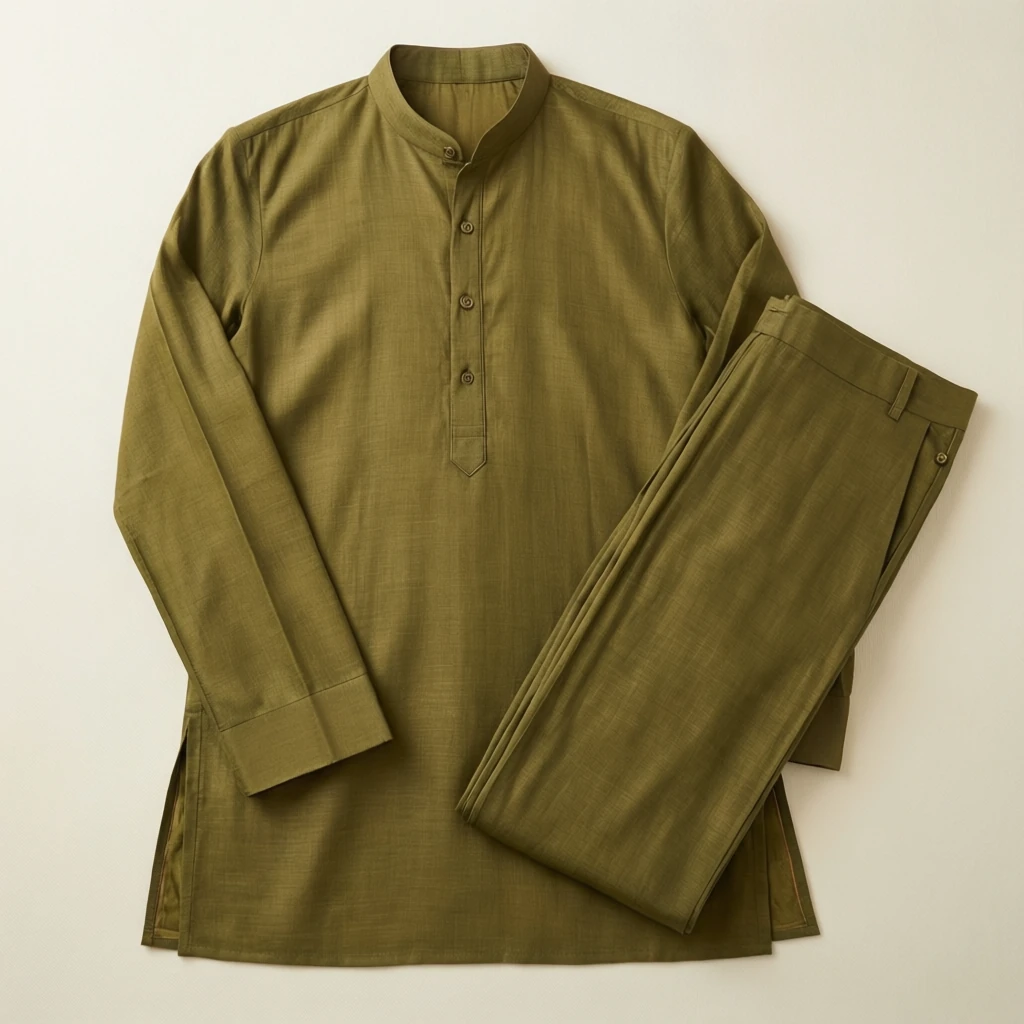 Cotton Straight Kurta Set Olive