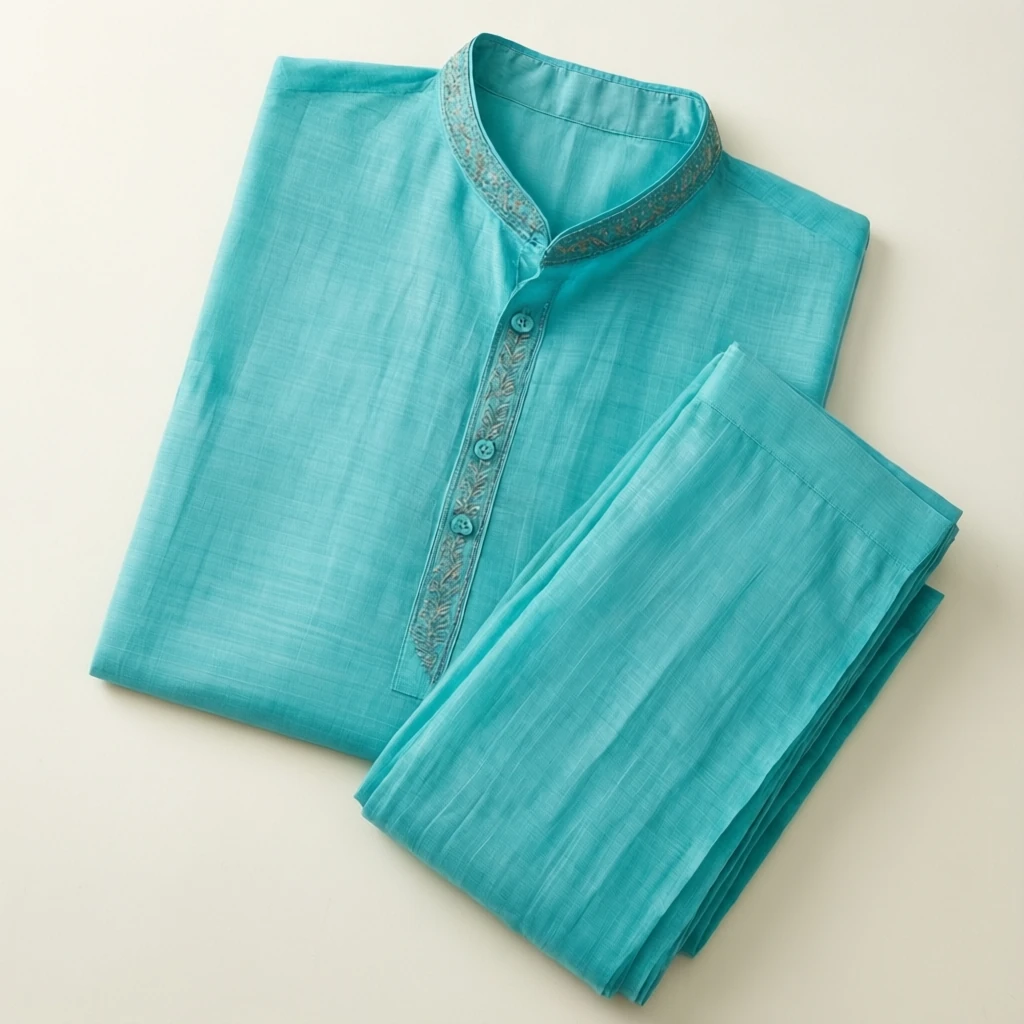 Cotton Straight Kurta Set Aqua