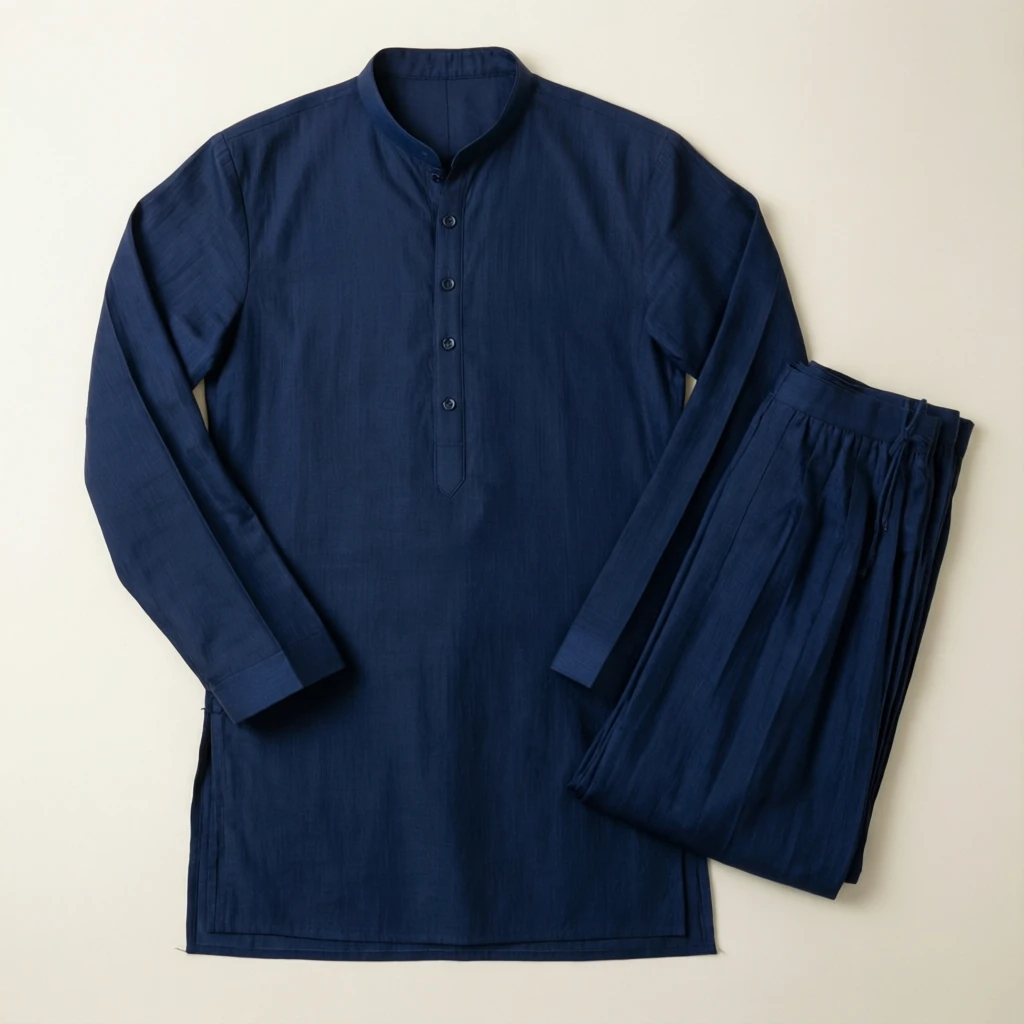 Cotton Straight Kurta Set Navy