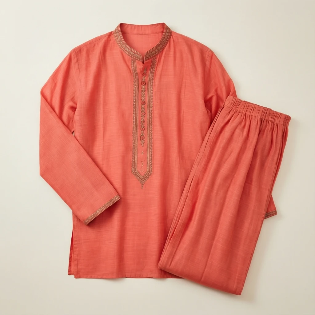 Rayon Straight Kurta Set Coral