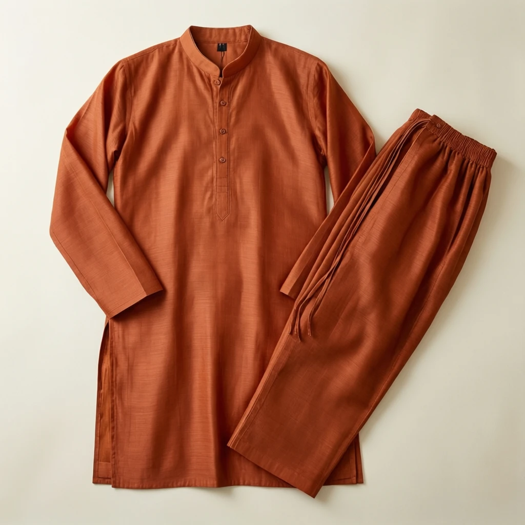 Rayon Straight Kurta Set Terracotta