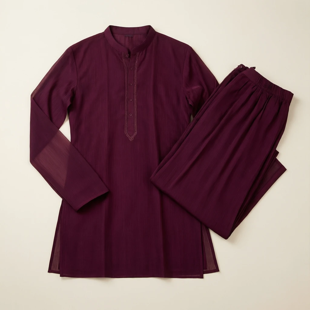 Viscose Straight Kurta Set Plum