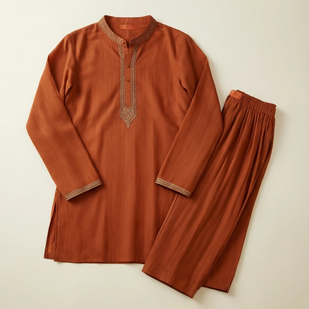 Viscose Straight Kurta Set Terracotta