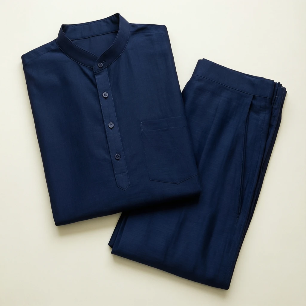 Viscose Straight Kurta Set Navy