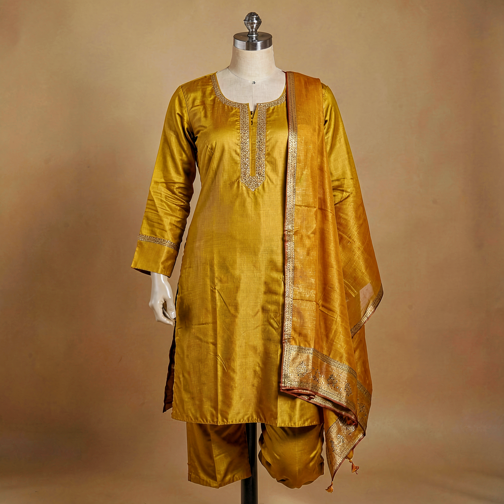 Rayon Angrakha Kurta Set - Mustard