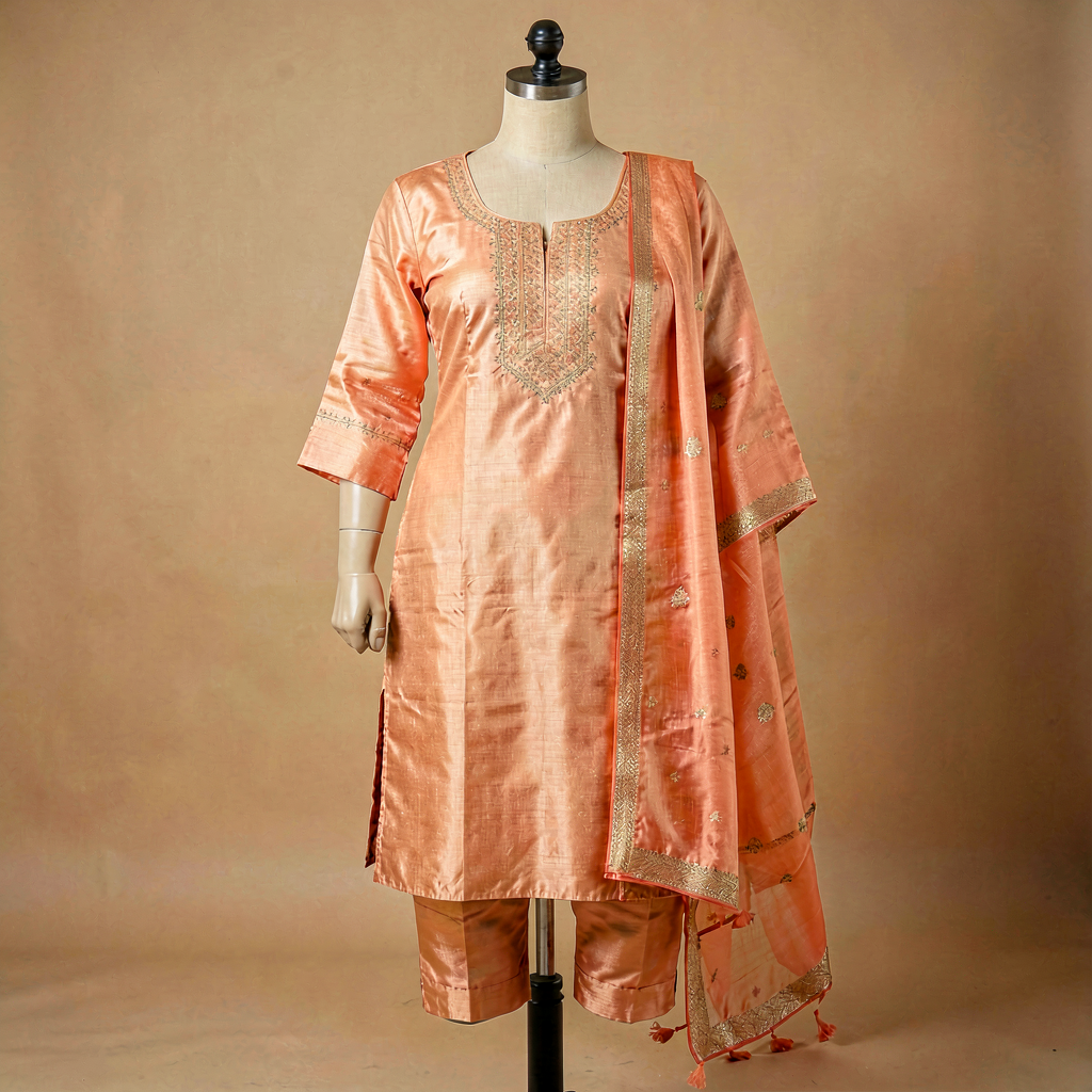 Chanderi Kurta Dupatta Set - Peach