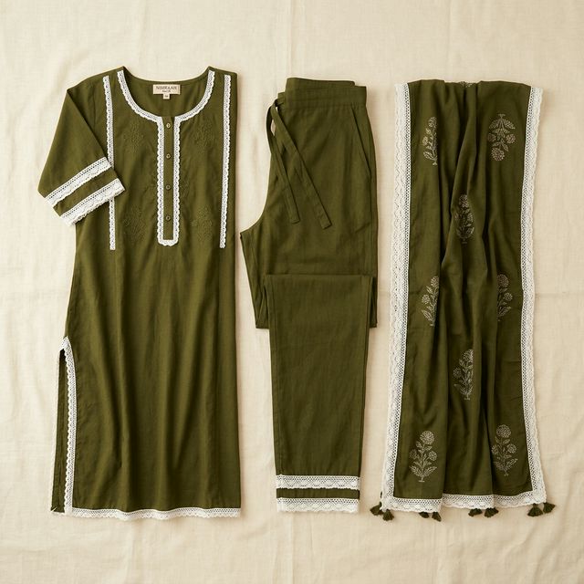 Cotton Coord Set — Olive Green
