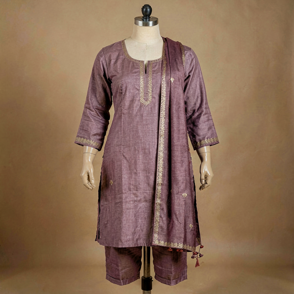 Embroidered Yoke Kurta Set - Mauve