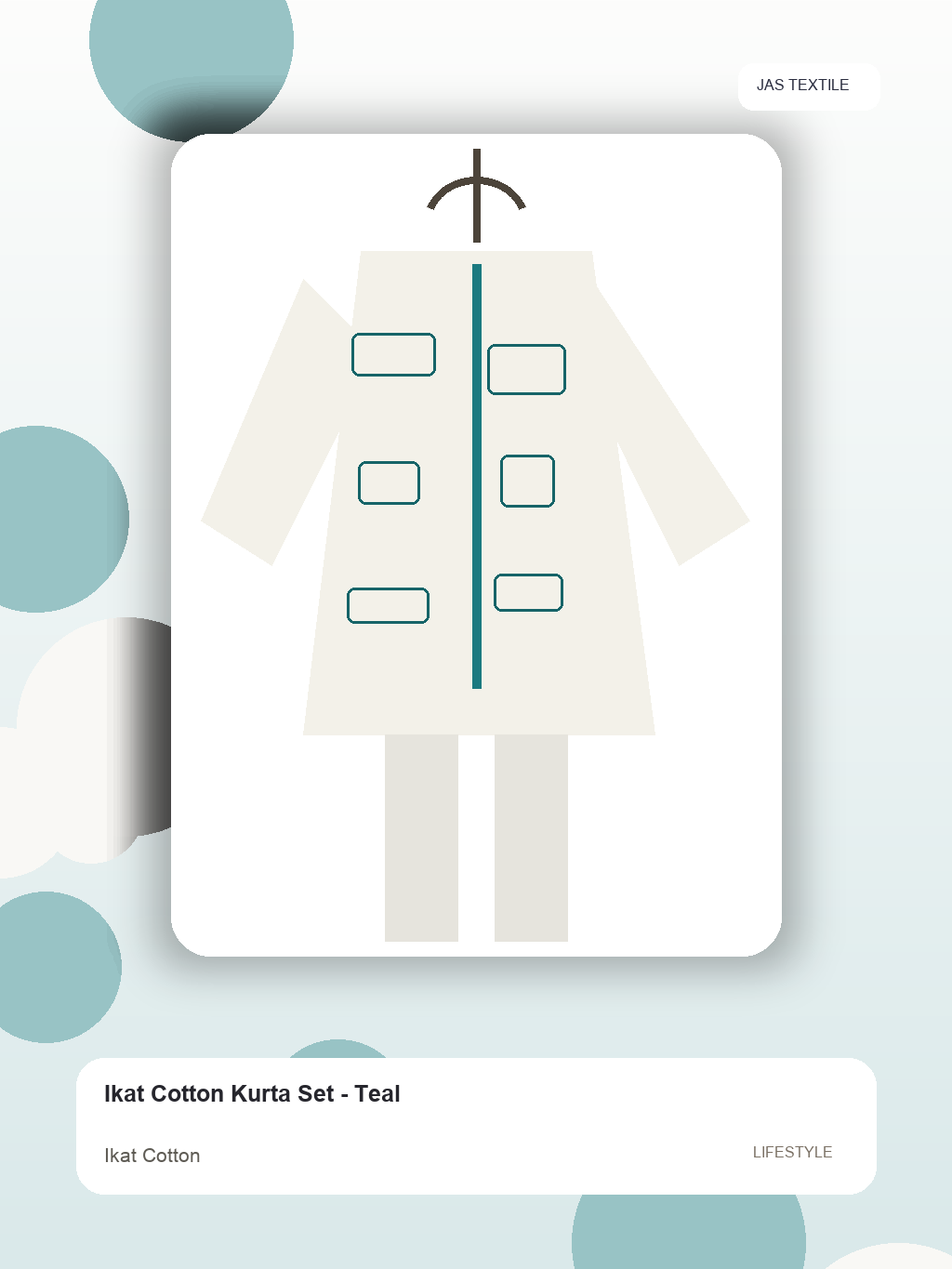 Ikat Cotton Kurta Set - Teal thumbnail 3