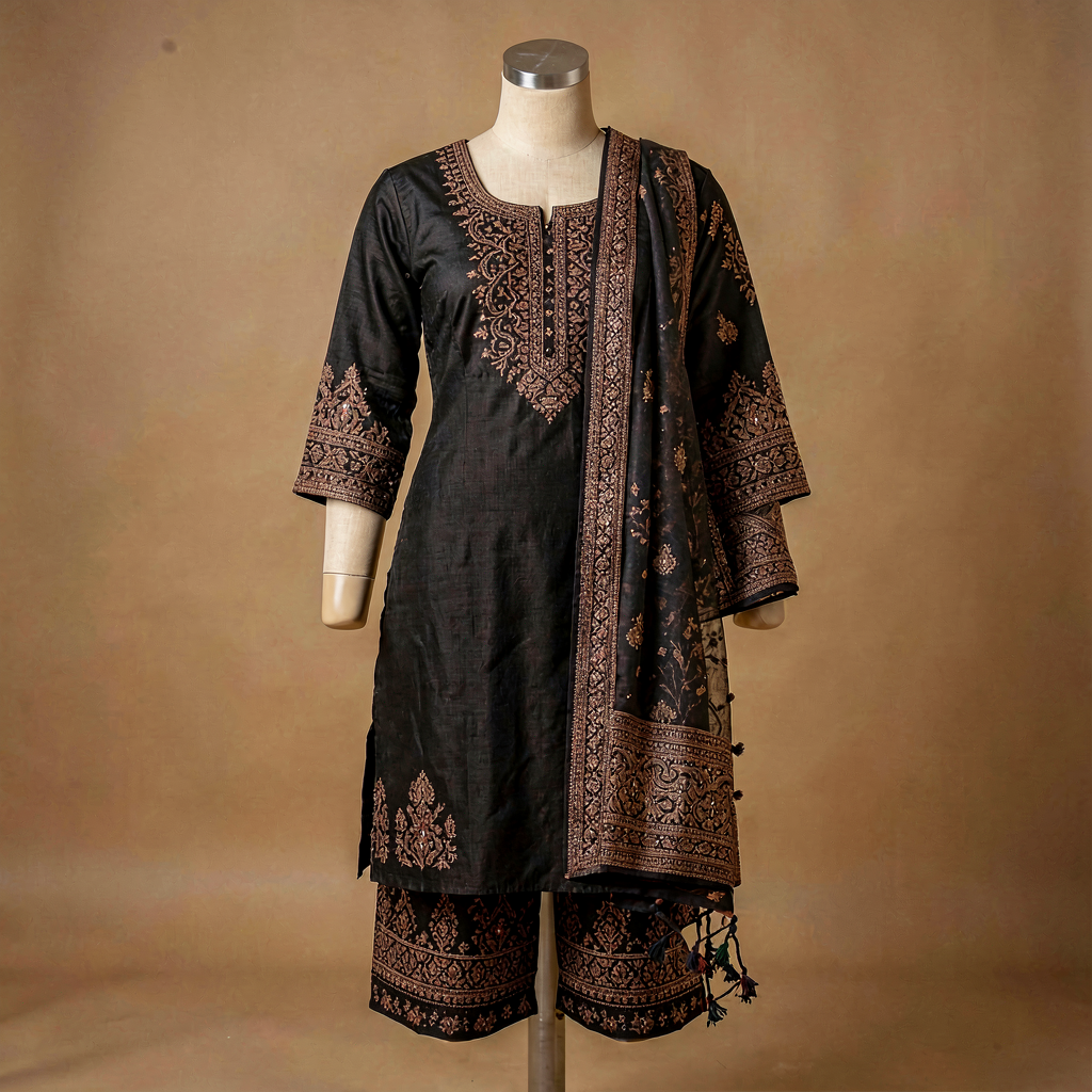 Kalamkari A-Line Kurta Set - Rust