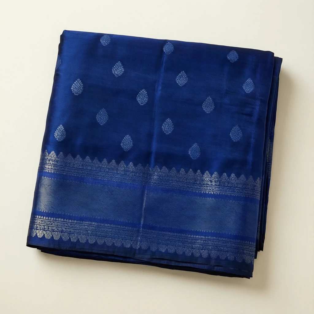 Silk Blend Tant Saree Indigo