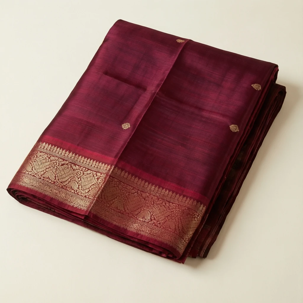Silk Blend Tant Saree Maroon