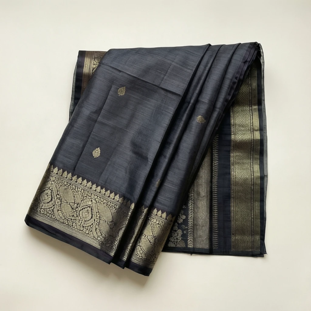 Silk Blend Tant Saree Charcoal