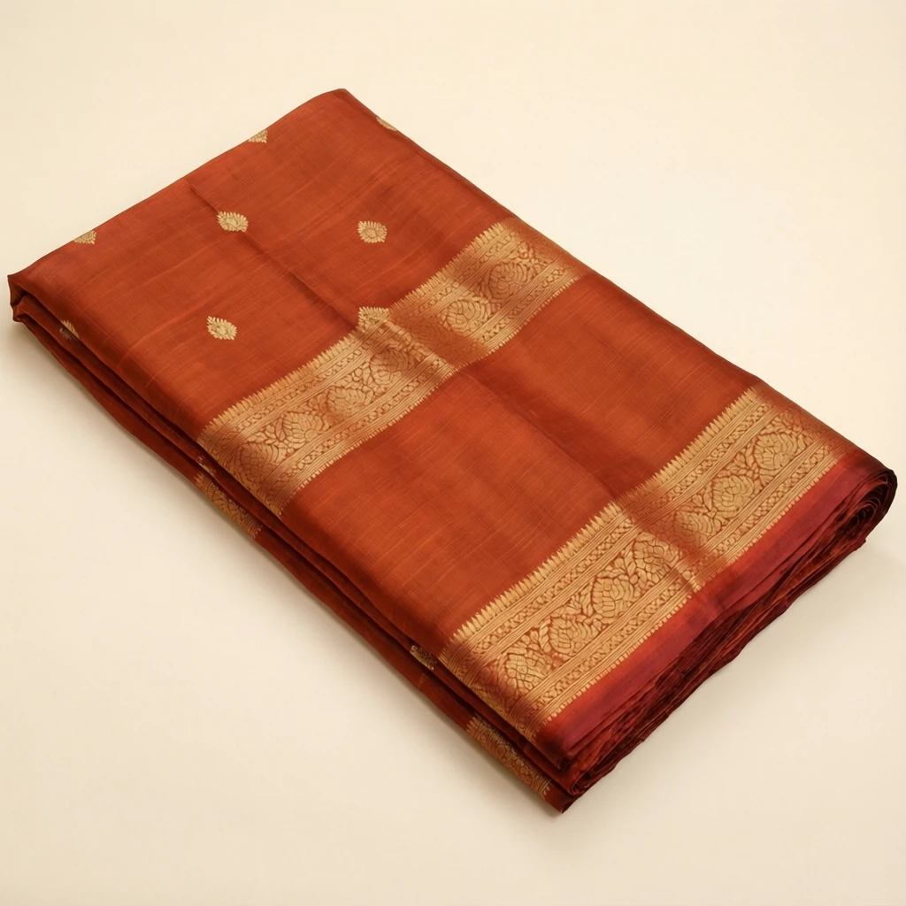 Silk Blend Tant Saree Rust